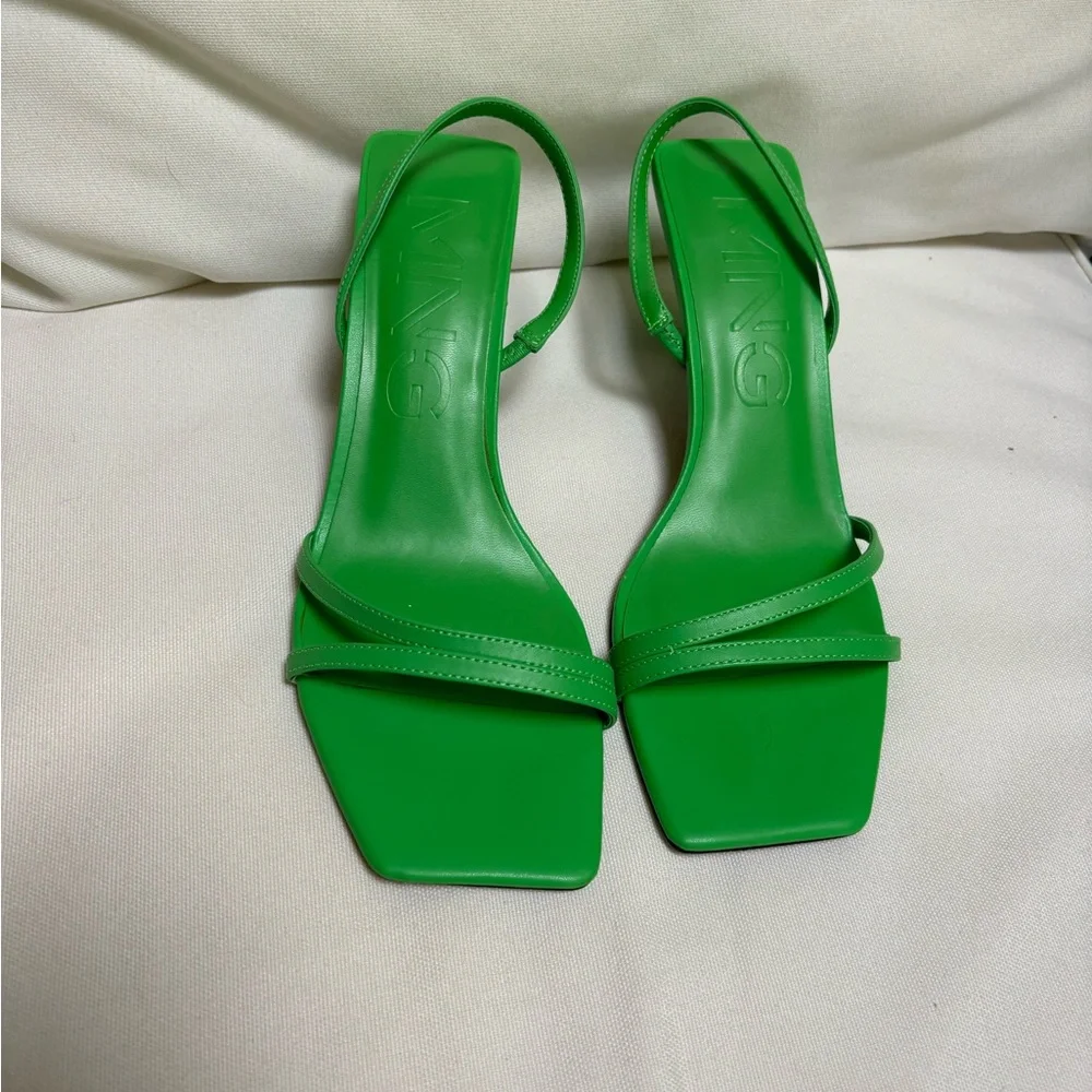 Mango Bright Green Square-Toe Slingback Sandals